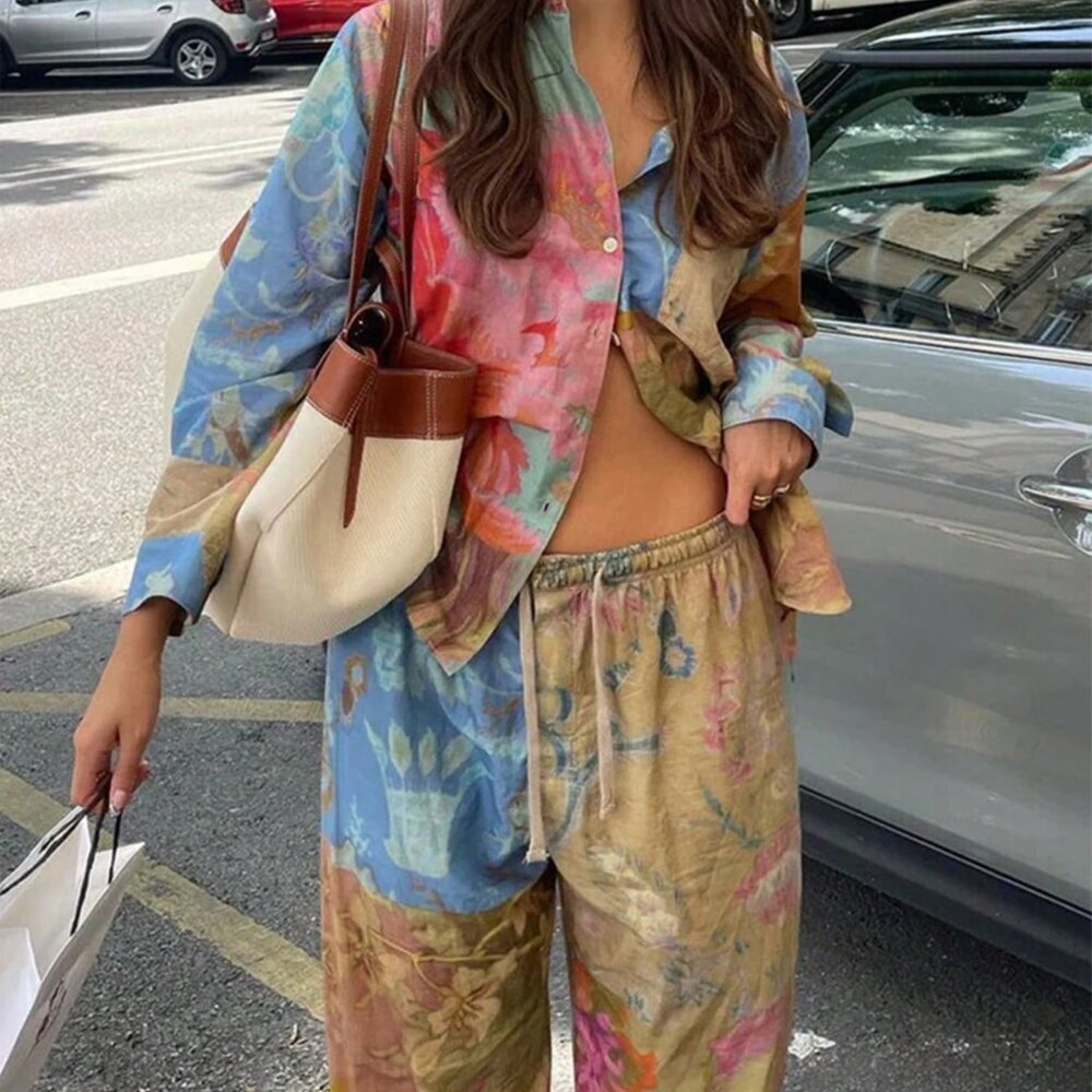 Multicolor Bohemian Women's Floral Print Outfit